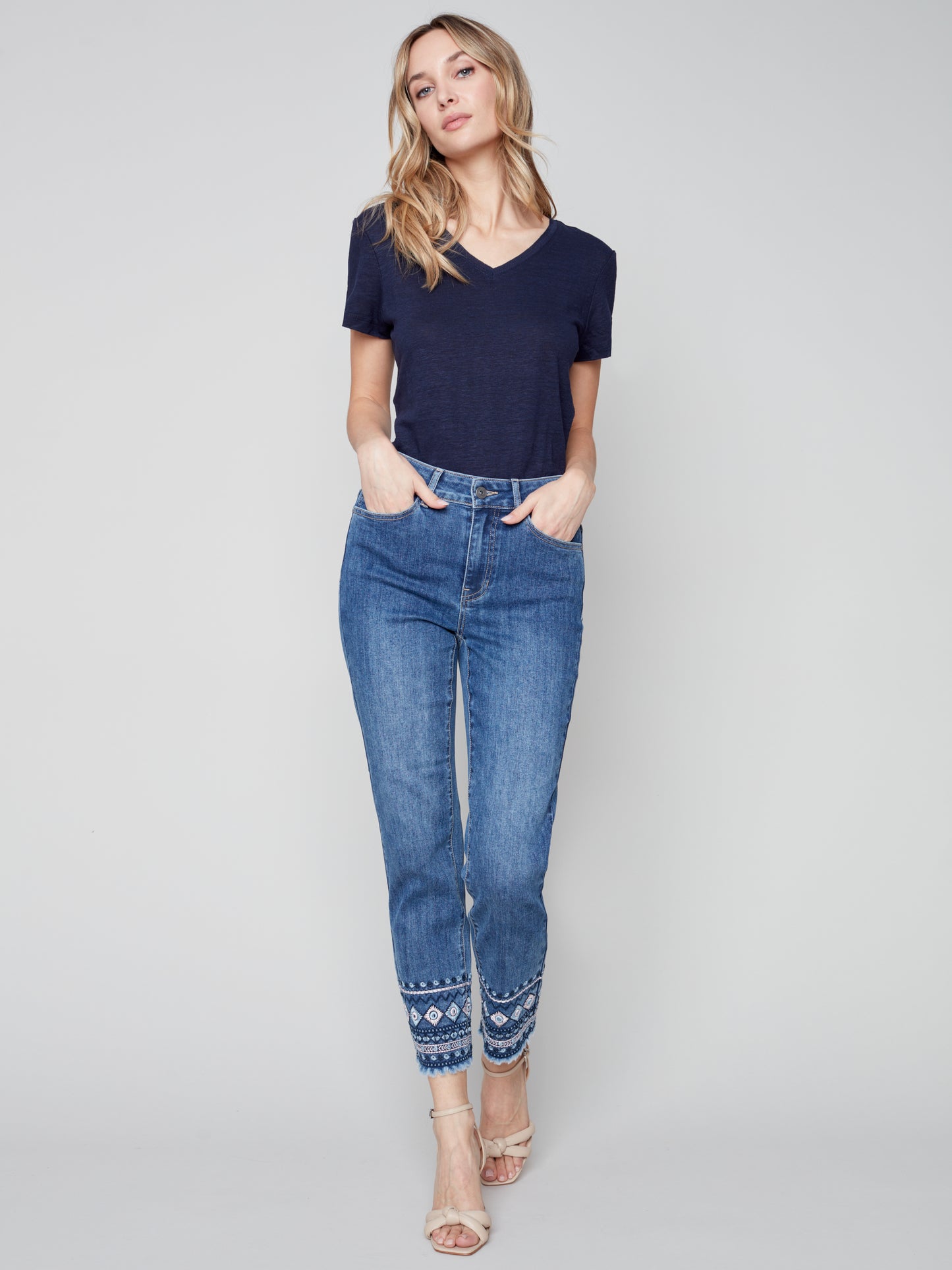 Charlie B Spring/Summer 2023-O5345-431A-Pant-Medium Blue - The Coach Pyramids