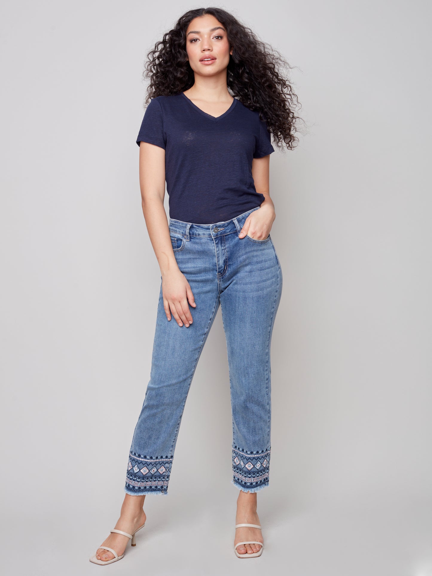 Charlie B Spring/Summer 2023-O5345-431A-Pant-Medium Blue - The Coach Pyramids