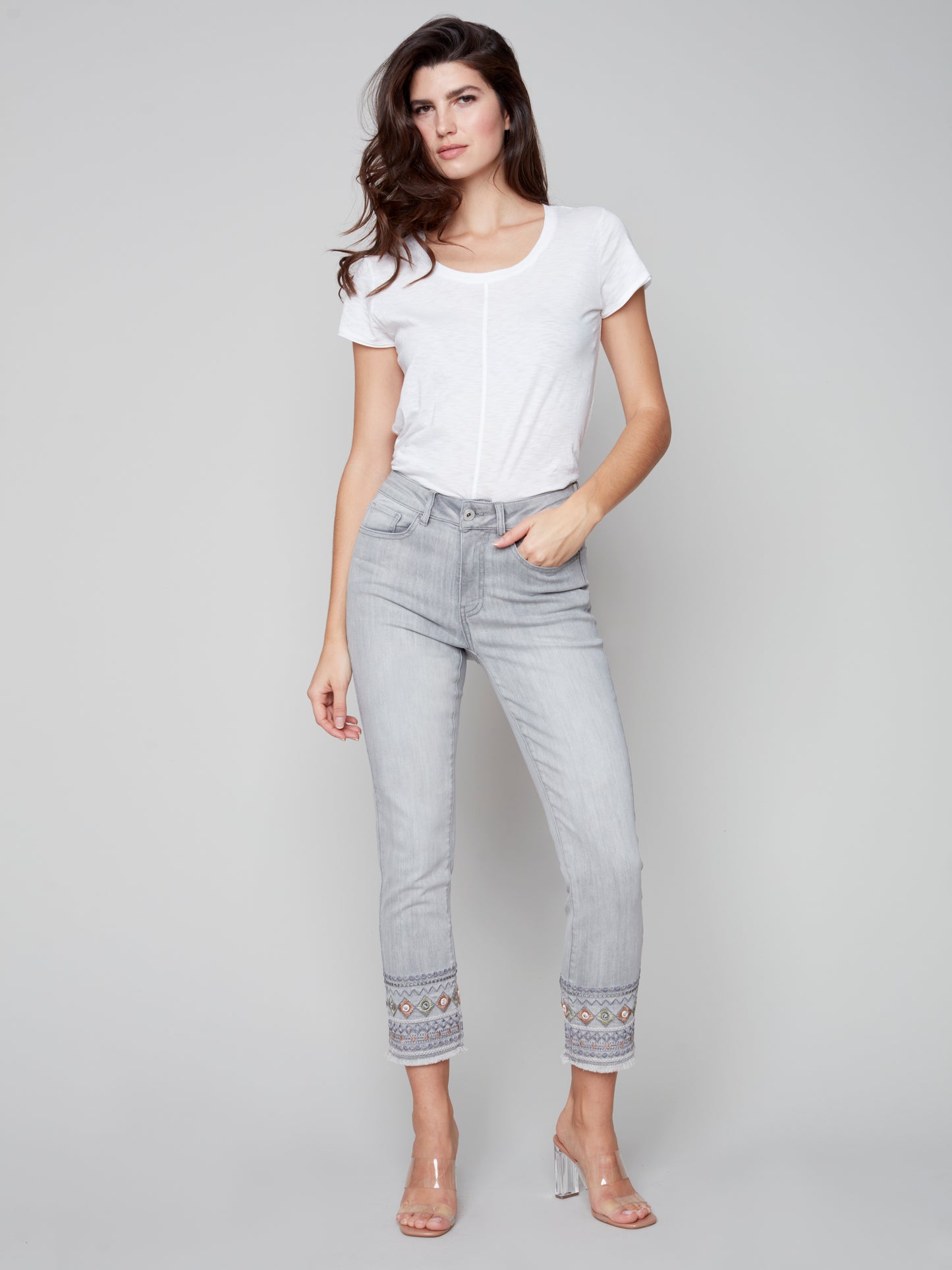 Charlie B Spring/Summer 2023-C5345R-551A -Denim Pant -Soft Grey - The Coach Pyramids
