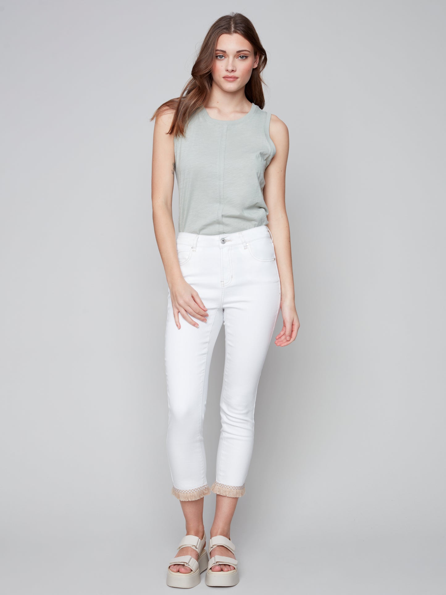 Charlie B Spring/Summer 2023 -C5393-615A -Twill Pant -White - The Coach Pyramids