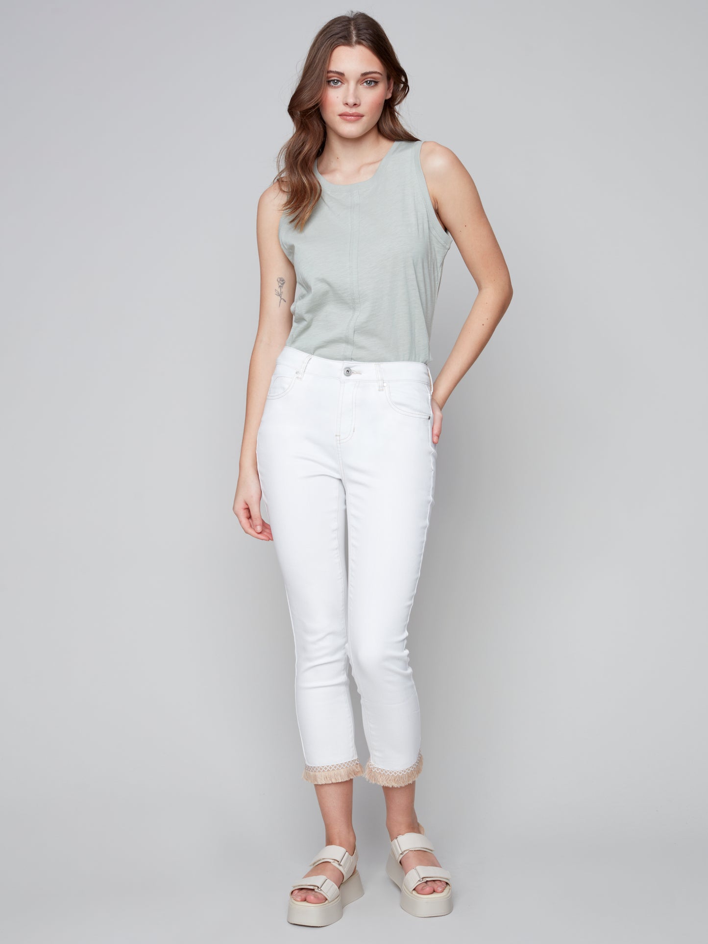 Charlie B Spring/Summer 2023 -C5393-615A -Twill Pant -White - The Coach Pyramids