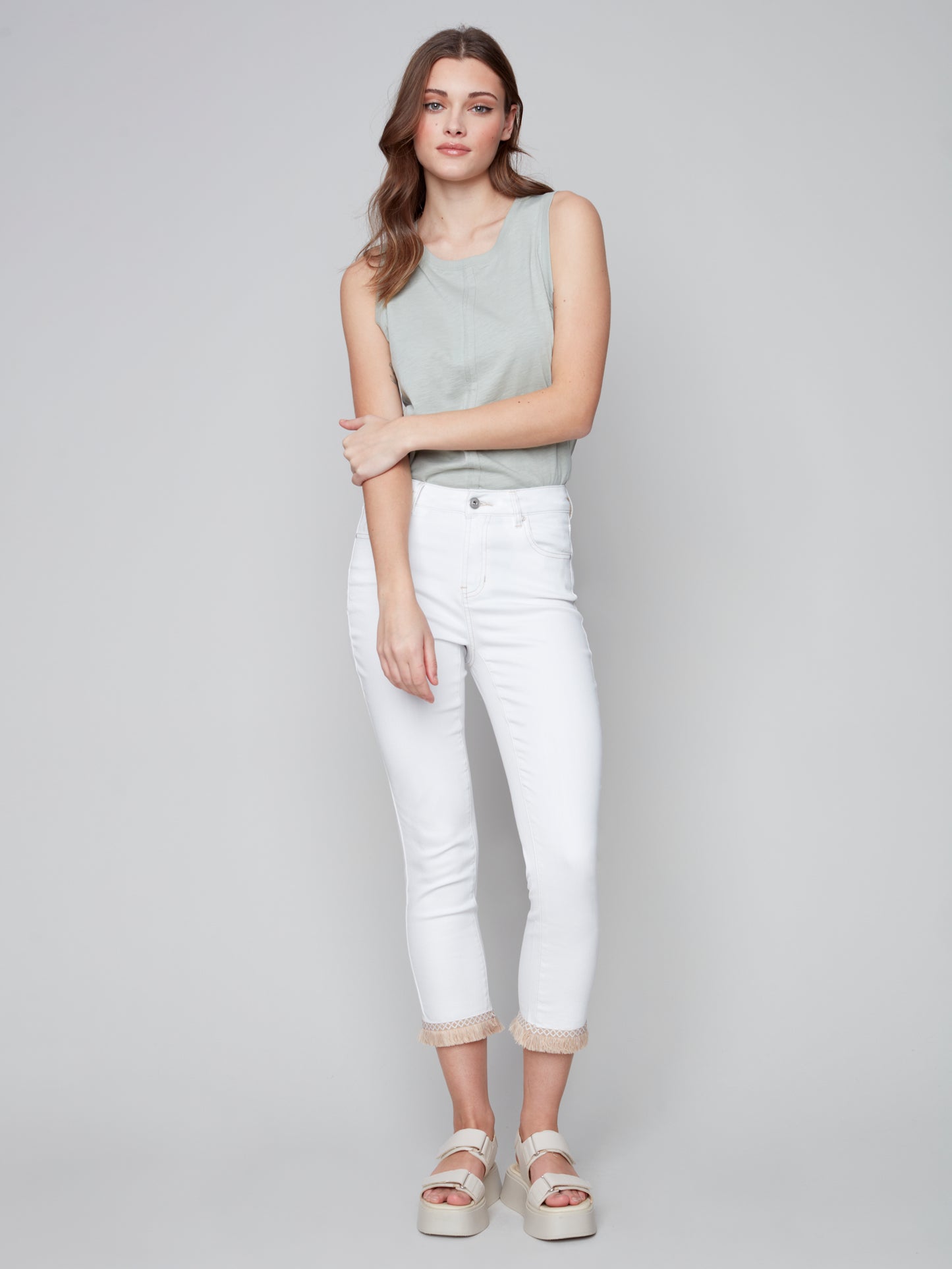 Charlie B Spring/Summer 2023 -C5393-615A -Twill Pant -White - The Coach Pyramids