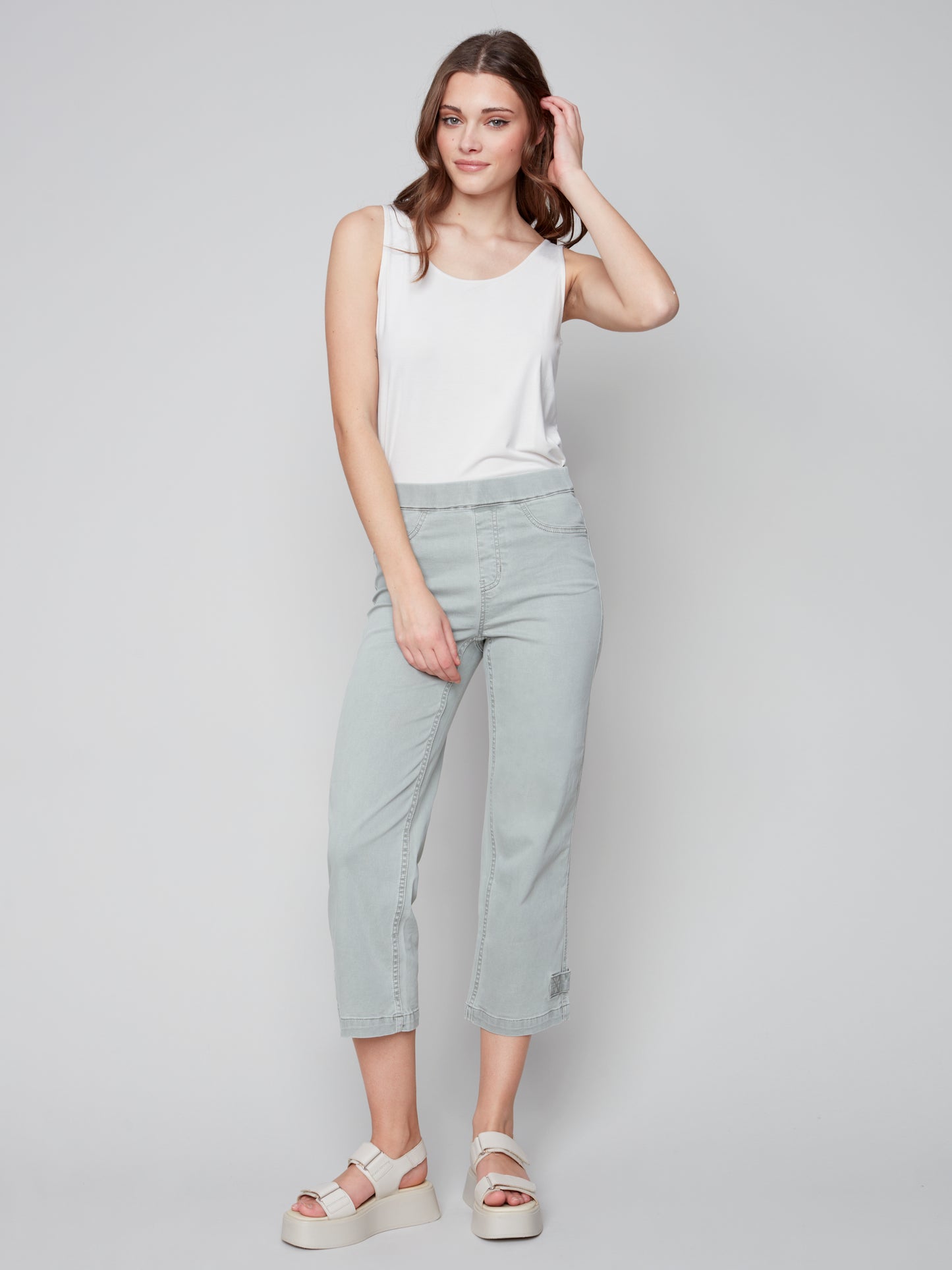 Charlie B Spring/Summer 2023- C5404-618A- Twill Pant -Basil - The Coach Pyramids