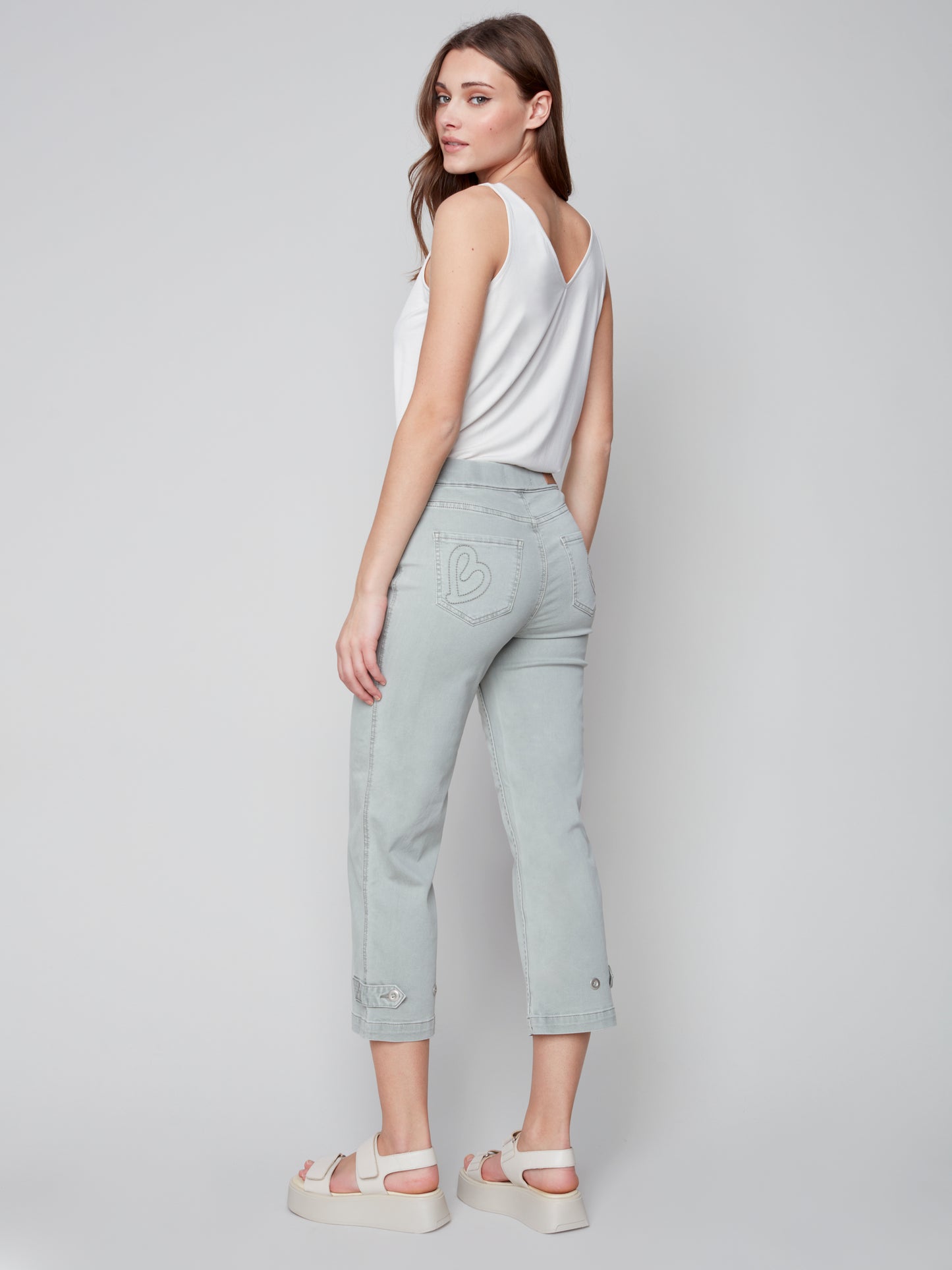 Charlie B Spring/Summer 2023- C5404-618A- Twill Pant -Basil - The Coach Pyramids