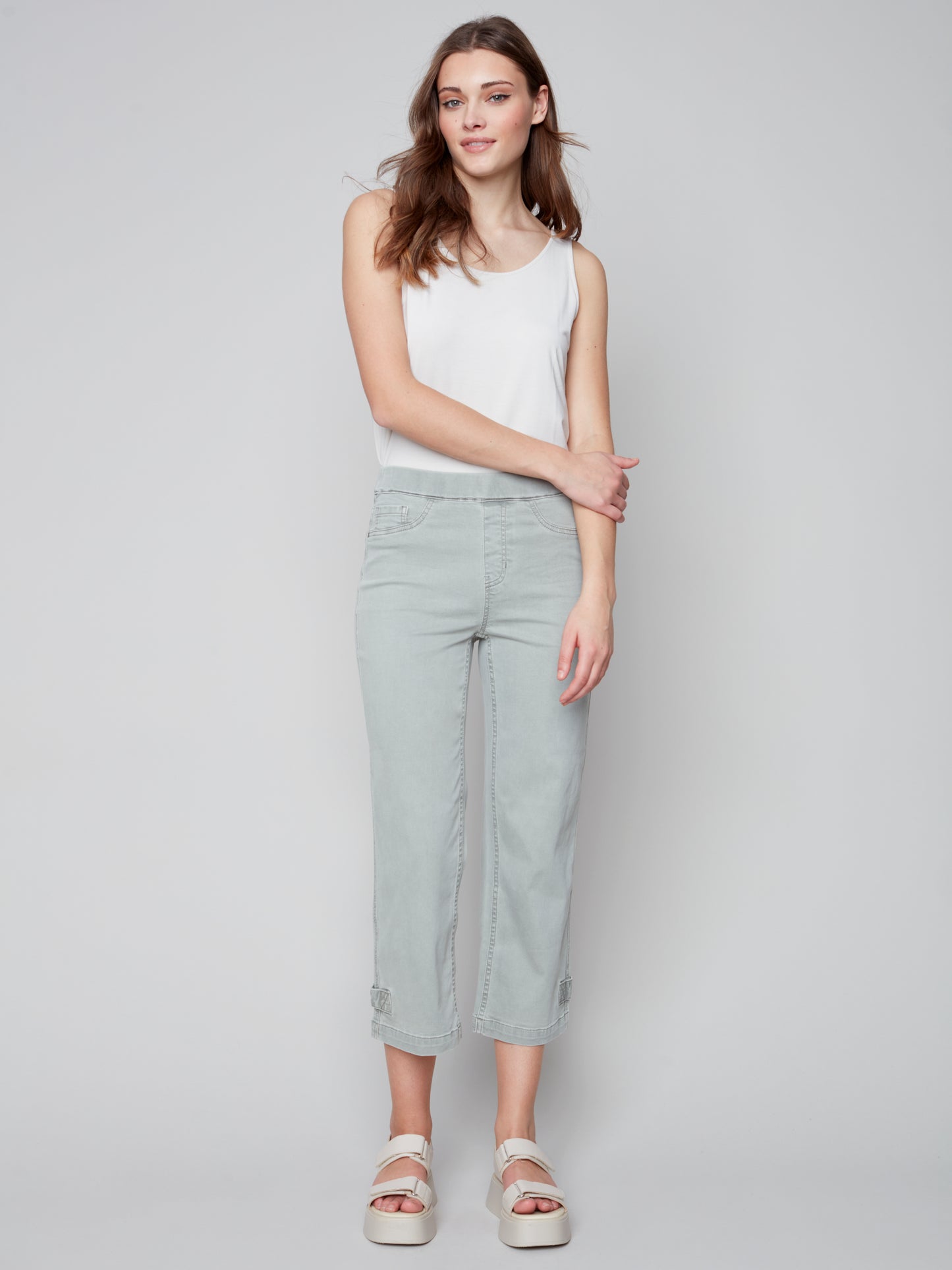 Charlie B Spring/Summer 2023- C5404-618A- Twill Pant -Basil - The Coach Pyramids