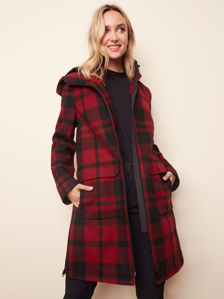 Coach red plaid coat Clearance