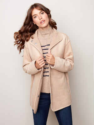 Reversible Faux Suede/ Sherpa Coat - C6229 - The Coach Pyramids