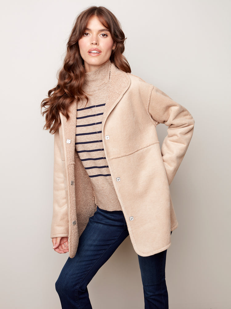 Reversible Faux Suede/ Sherpa Coat - C6229 - The Coach Pyramids