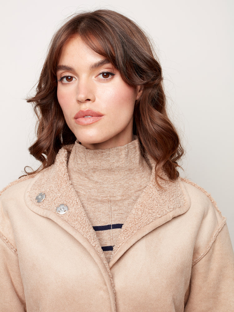 Reversible Faux Suede/ Sherpa Coat - C6229 - The Coach Pyramids