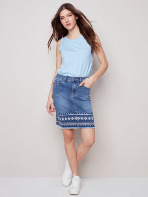 Charlie B Spring/Summer 2023-C7065-431A-Denim Skort-Medium Blue - The Coach Pyramids