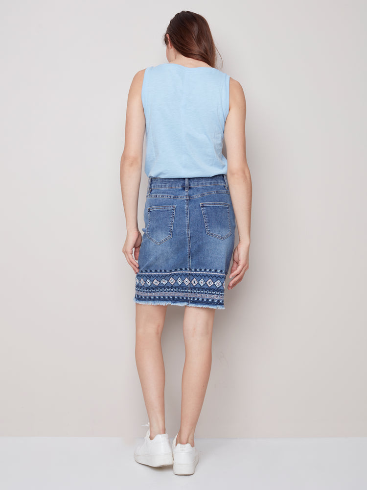 Charlie B Spring/Summer 2023-C7065-431A-Denim Skort-Medium Blue - The Coach Pyramids