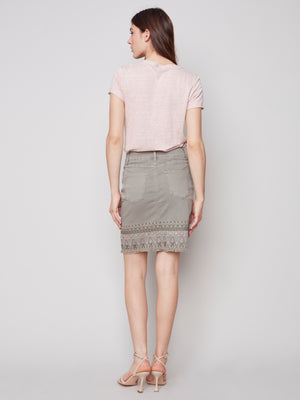 Charlie B Spring/Summer 2023-C7065-431A-Denim Skort-Celadon - The Coach Pyramids