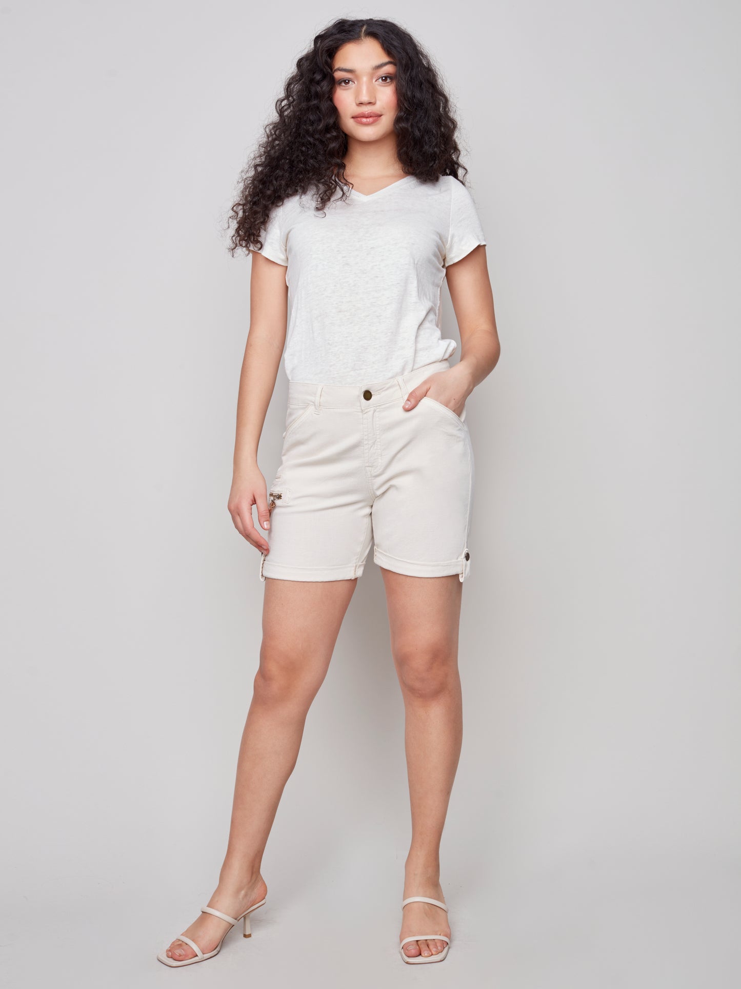 Charlie B Spring/Summer 2023-C8041R-094B-Cargo Shorts- Natural - The Coach Pyramids