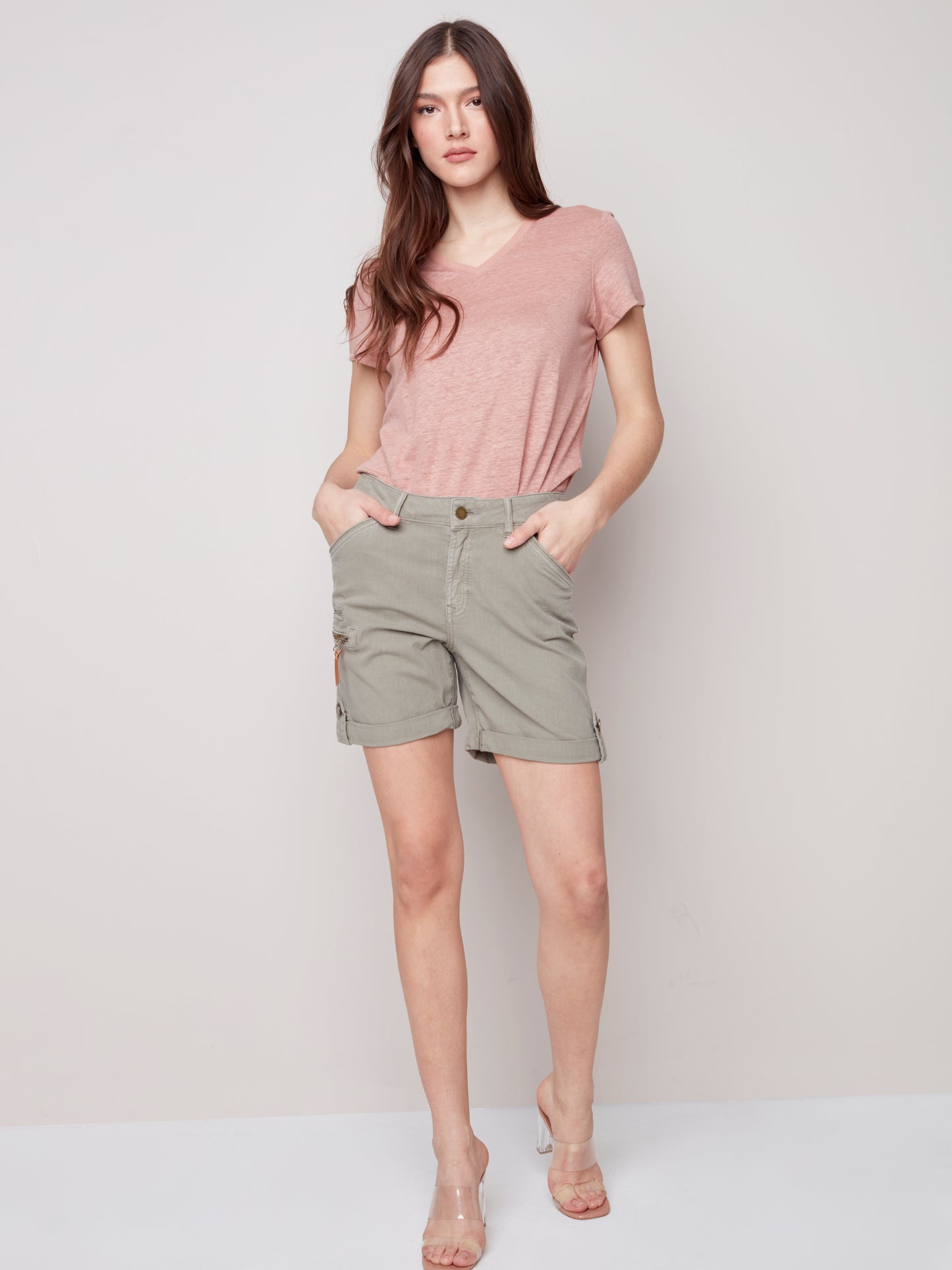 Charlie B Spring/Summer 2023- C8041R- 094B-Cargo Shorts -Celadon - The Coach Pyramids