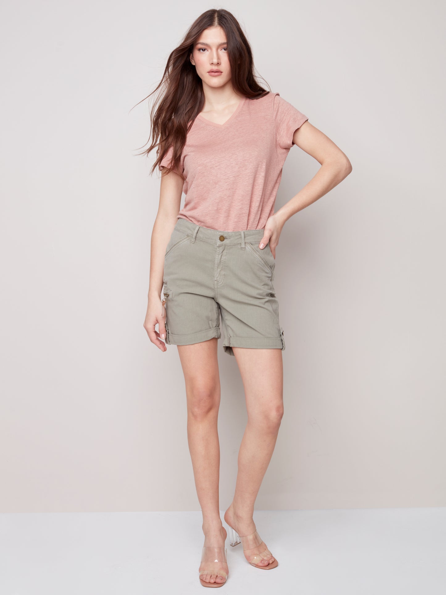 Charlie B Spring/Summer 2023- C8041R- 094B-Cargo Shorts -Celadon - The Coach Pyramids