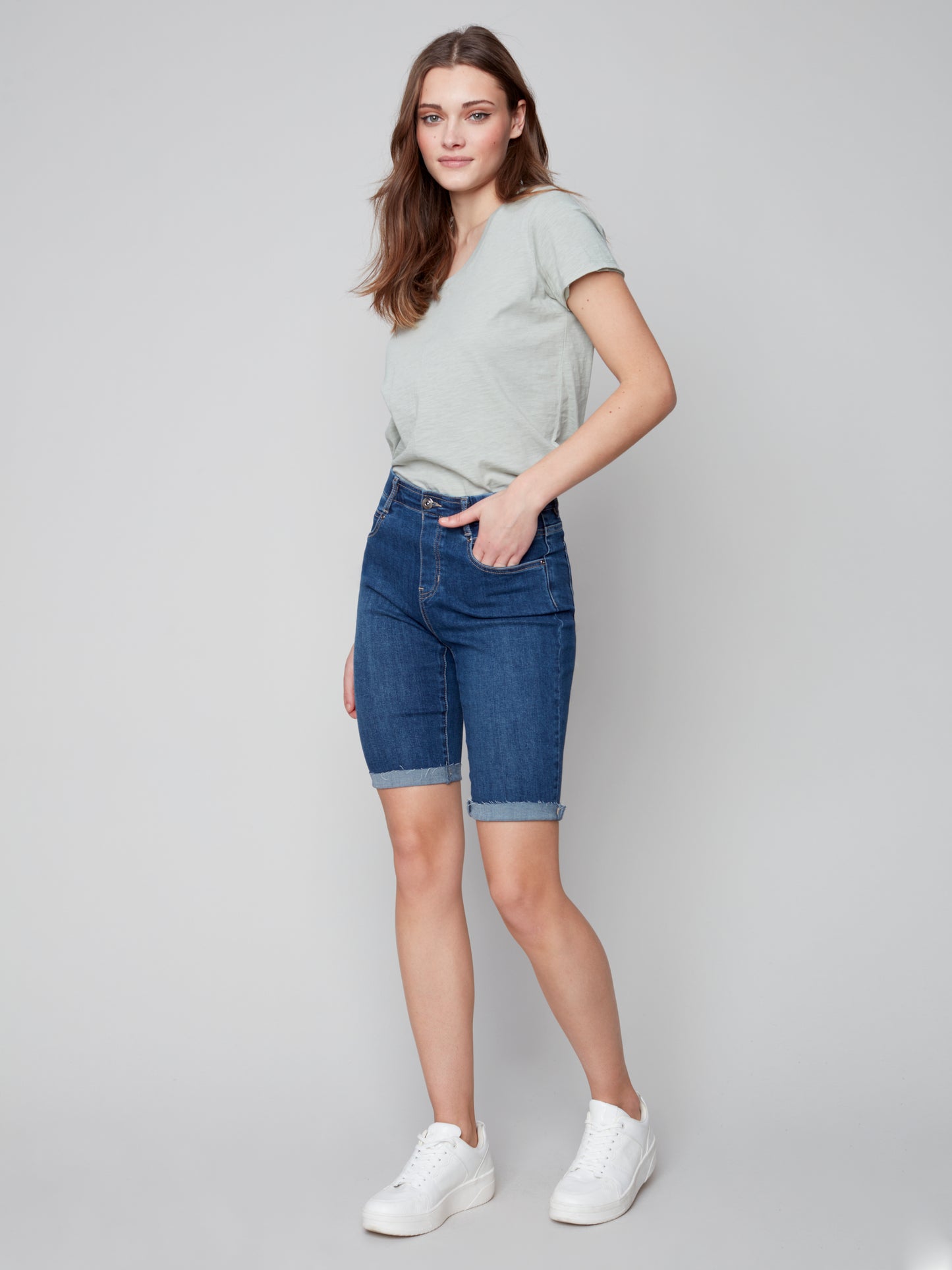 Charlie B Spring/Summer 2023-C8048-431A-Denim Short-Indigo - The Coach Pyramids