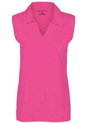 Tribal 3902O Sleeveless Henley Polo Top - Hot Pink - The Coach Pyramids