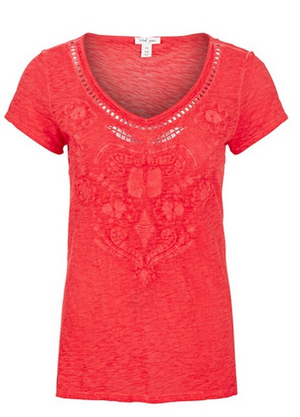 Tribal 6510O Embroidered V-Neck Top - Hot Coral - The Coach Pyramids
