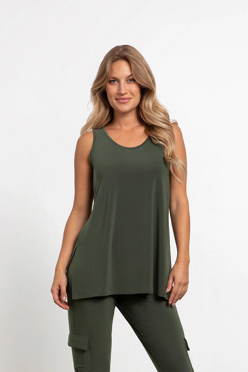 Sympli Spring/Summer 2023-21198-Tank Top-Melange Olive - The Coach Pyramids